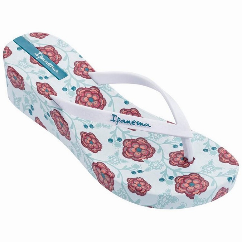 Chancletas Ipanema Floral Plat Wedge Mujer Blancas Verde | 76439QKCE