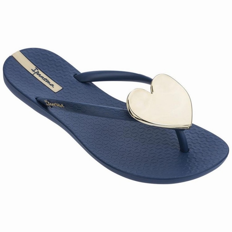 Chancletas Ipanema Maxi Moda II Mujer Azul Marino Doradas | 49025FHLS