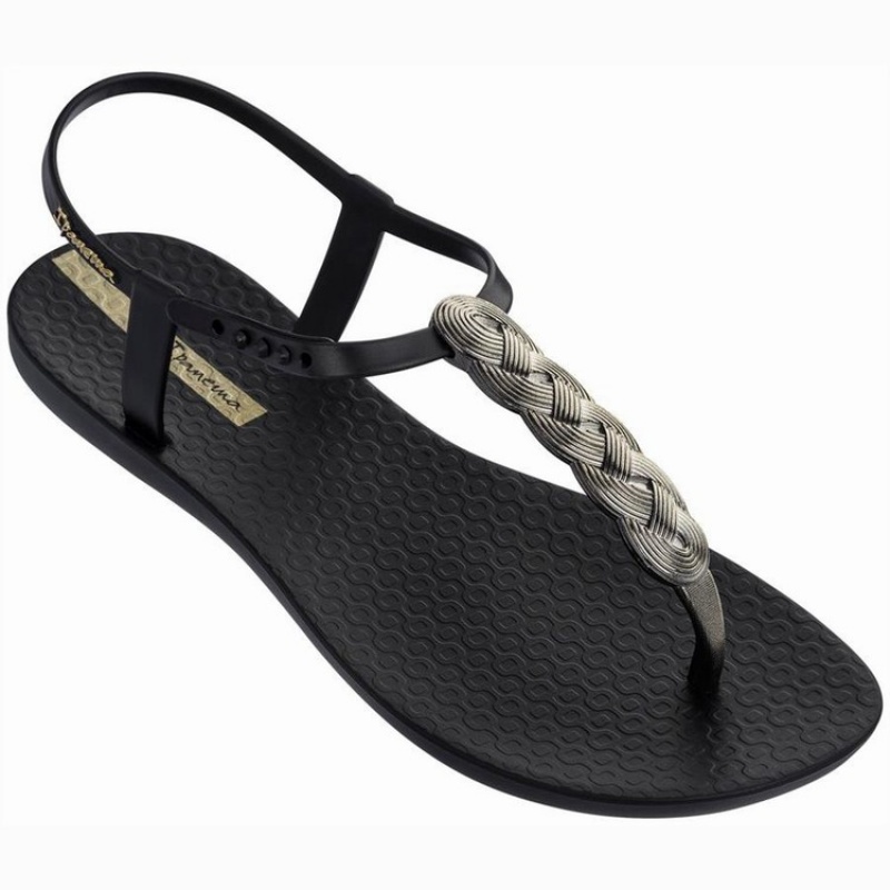 Sandalias Ipanema Braid Mujer Negras Doradas | 43095LPUV