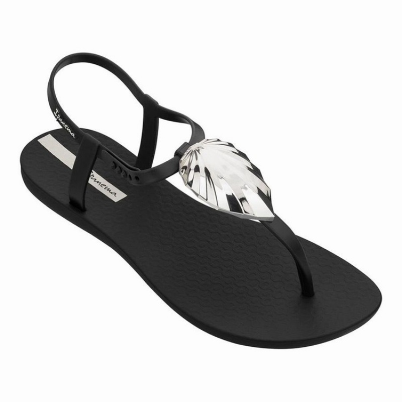 Sandalias Ipanema Leaf Mujer Negras Plateadas | 47039DWAT