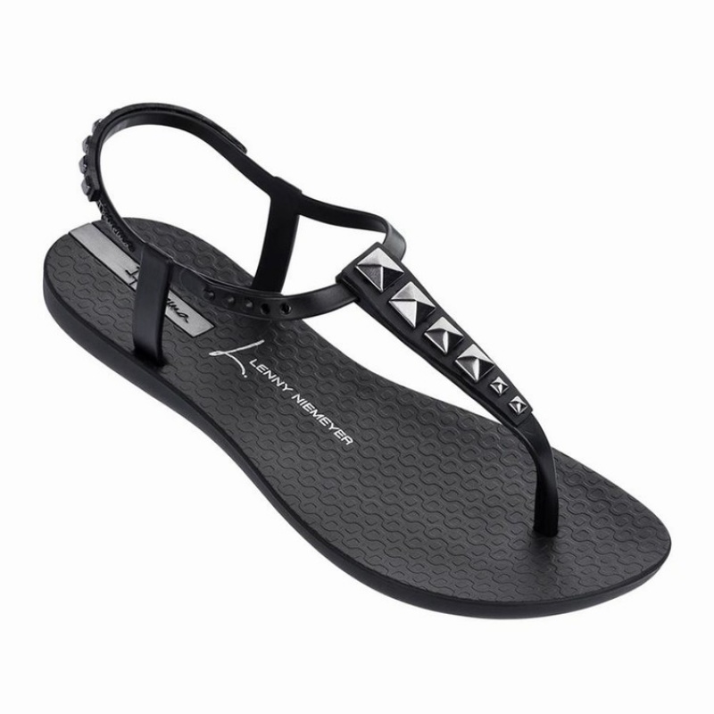 Sandalias Ipanema Premium Lenny Rocker Mujer Negras Plateadas | 95820NJSO